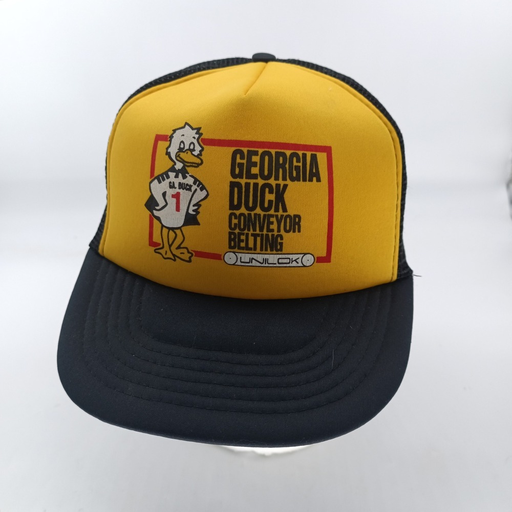 Vintage Georgia Duck Conveyor Belting Trucker Hat Yellow Black Snapback Hat #12